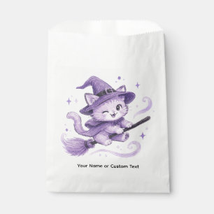 Sachets En Papier Charmante sorcière chat violet sur balai Halloween