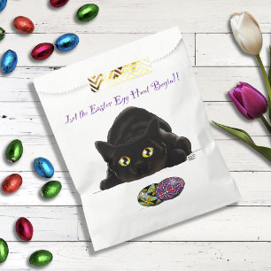 Sachets En Papier Chasse aux œufs de Pâques de chat noir Fête jaune
