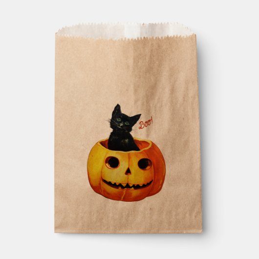 Sachets En Papier Chat d'Halloween en Citrouille (Devant)