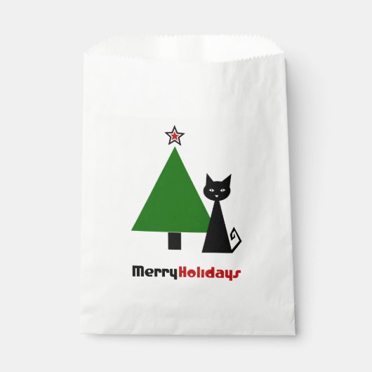 Sachets En Papier Chat noir avec arbre de Noël (Devant)
