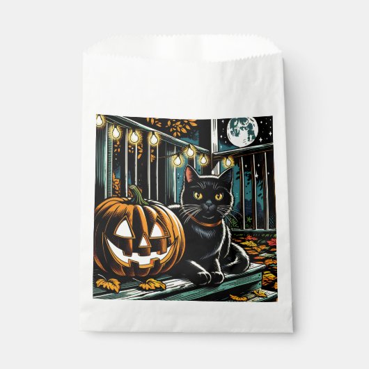 Sachets En Papier Chat noir et Halloween Jack-O-Lanterne (Devant)