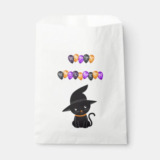 Sachets En Papier Chat noir Joyeux Ballons d'Halloween (Devant)