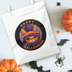 Sachets En Papier Chat orange avec sorcière violette Casquette Bonne