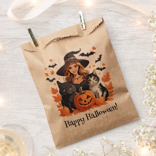 Sachets En Papier Chats sorciers chauves-souris et Halloween Citroui (Coupé)