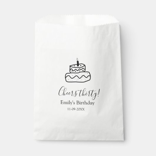 Sachets En Papier Cheers thirty birthday cake black scribble hand (Devant)