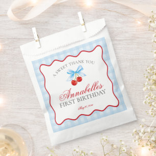 Sachets En Papier Cherry Sweet Blue Coquette Bow Anniversaire Desser