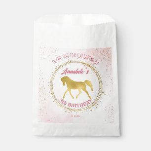 Sachets En Papier Cheval rose et or équestre anniversaire merci