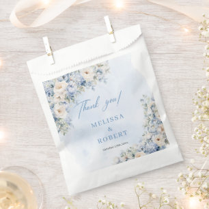 Sachets En Papier Chic aquarelle bleu et fleurs d'ivoire eucalyptus