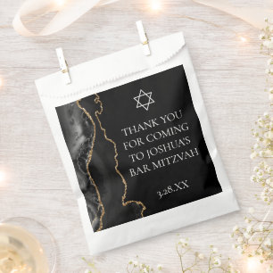 Sachets En Papier Chic Black Gold Agate Bar Mitzvah Custom Party