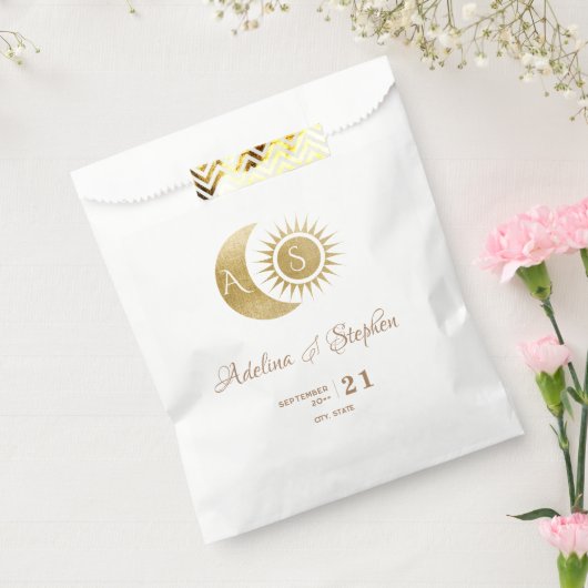 Sachets En Papier Chic Céleste Noir Or Soleil Lune Monogramme Crest (Scellé)