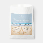 Sachets En Papier Chic Dusty Blue Beach Mariage 2 Coeurs dans le sab (Devant)