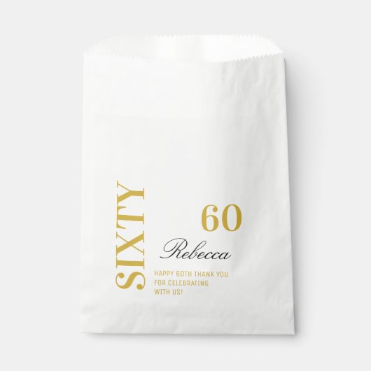 Sachets En Papier Chic Elegant 60 Anniversaire Or & Merci Noir (Devant)