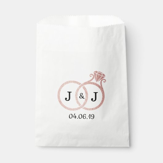 Sachets En Papier Chic Faux Rose Gold Foil Monogramme Mariage Cercle (Devant)