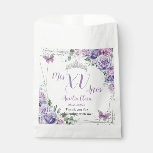 Sachets En Papier Chic Fleurs Mauves Papillons Quinceañera (Devant)