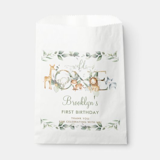 Sachets En Papier Chic Jungle Animaux Végétation 1er Anniversaire Sa (Devant)