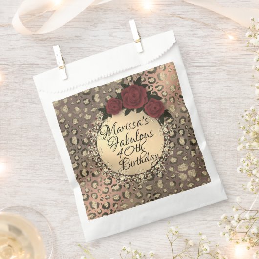 Sachets En Papier Chic Leopard Rose Fabuleux 40e anniversaire (Coupé)
