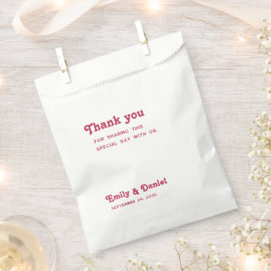 Sachets En Papier Chic Retro Hot Pink Typographie Mariage Merci
