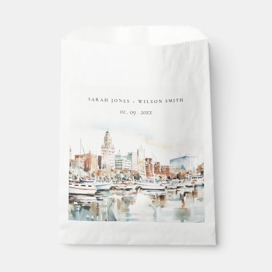 Sachets En Papier Chic Tampa Floride Skyline Mariage d'aquarelle (Devant)