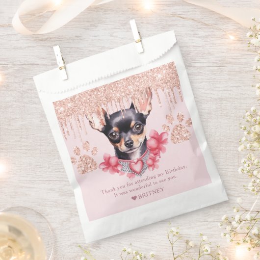 Sachets En Papier Chihuahua Chien personnalisé avec Parties scintill (Coupé)
