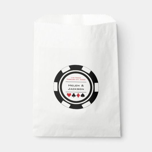 Sachets En Papier Chip de poker noir et blanc Mariage Las Vegas (Devant)