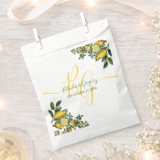 Sachets En Papier Citron jaune rustique et feuillage Mariage de verd (Coupé)