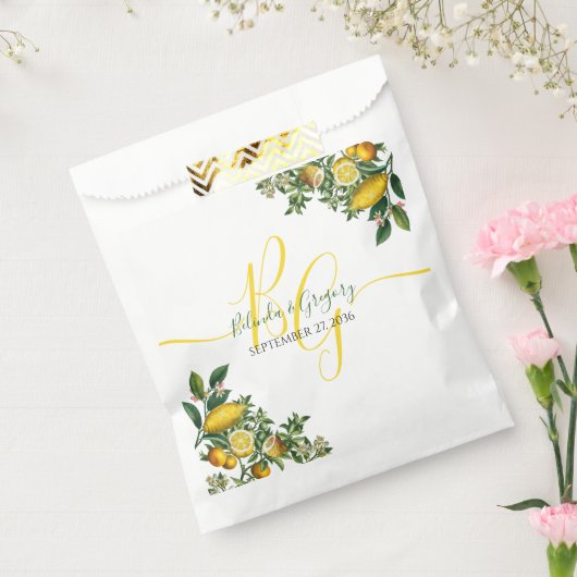 Sachets En Papier Citron jaune rustique et feuillage Mariage de verd (Scellé)