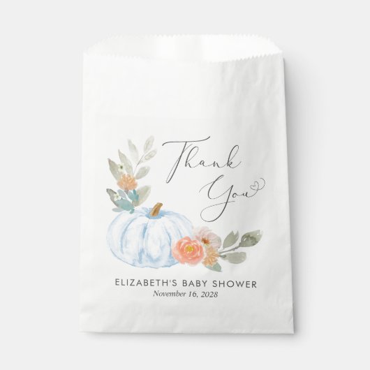 Sachets En Papier Citrouille Aquarelle bébé garçon douche Merci (Devant)