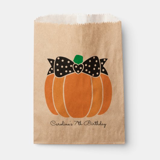 Sachets En Papier Citrouille avec Bow Girly Fall Anniversaire (Devant)