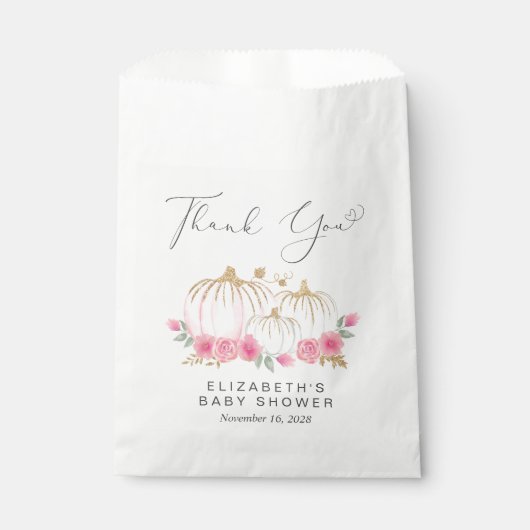 Sachets En Papier Citrouille rose Floral bébé fille douche Merci (Devant)