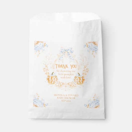 Sachets En Papier Citrouille Toile Crest Elegant Baby shower garçon (Devant)