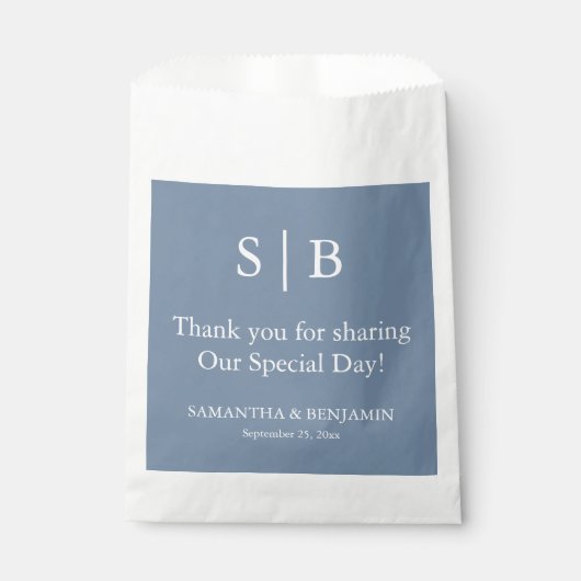 Sachets En Papier Classic Duty Blue Monogramme Mariage Favor Sac (Devant)