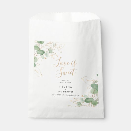 Sachets En Papier Classic Eucalyptus Gold Love is Sweet Mariage (Devant)