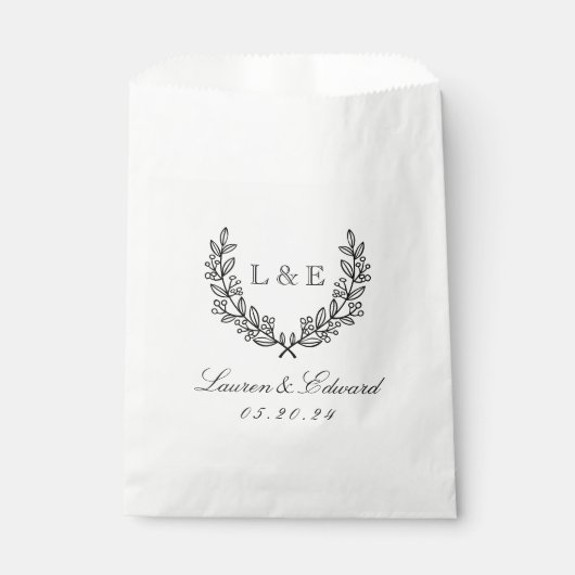 Sachets En Papier Classic Laurel Mariage Monogramme initial (Devant)