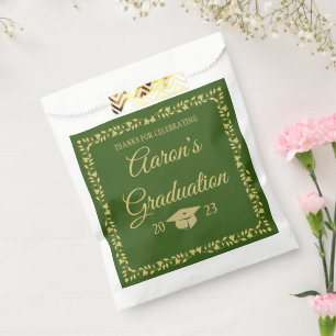 Sachets En Papier Classy Stylish Gold sur Green Graduation Party