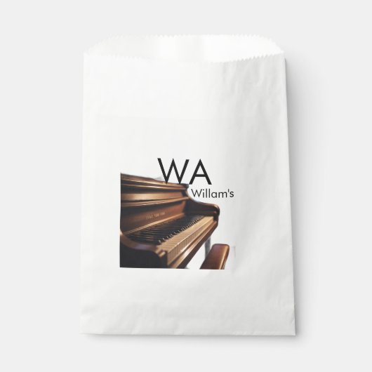 Sachets En Papier Clés de table de piano en bois Brown nom monogramm (Devant)