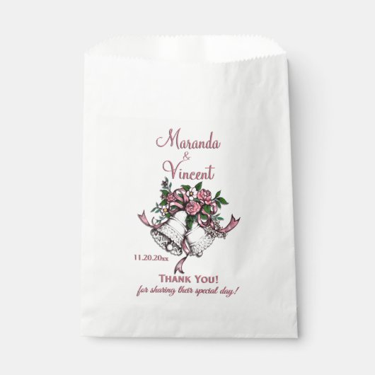 Sachets En Papier Cloches Mariages roses (Devant)