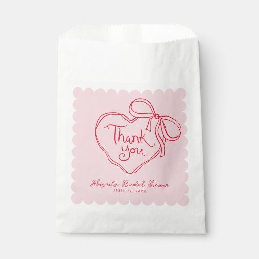 Sachets En Papier Cœur à main levée rose rouge avec nœud personnalis (Devant)