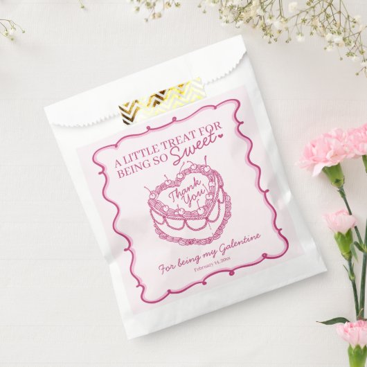 Sachets En Papier Coeur rose rétro Coquette gâteau cerise Galentine (Scellé)
