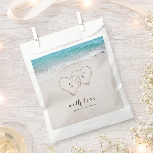 Sachets En Papier Coeurs dans le sable destination mariage plage (Coupé)