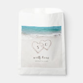 Sachets En Papier Coeurs dans le sable destination mariage plage (Devant)