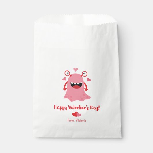 Sachets En Papier Coeurs de monstre rose Heureuse Sainte-Valentin (Devant)