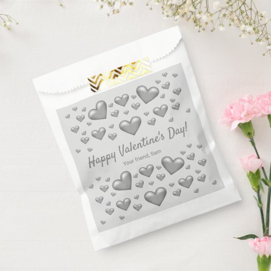 Sachets En Papier Coeurs gris Heureuse Sainte-Valentin et texte pers (Scellé)