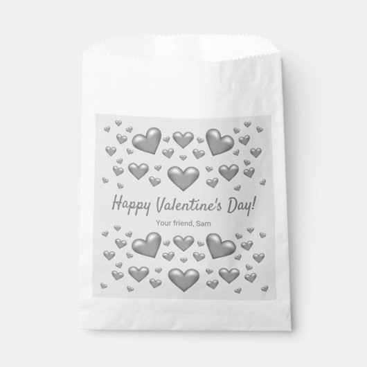Sachets En Papier Cœurs gris Joyeuse Saint-Valentin & Texte personna (Devant)