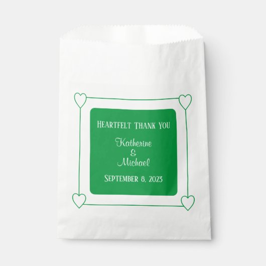 Sachets En Papier Coeurs romantiques Mariage vert moderne (Devant)
