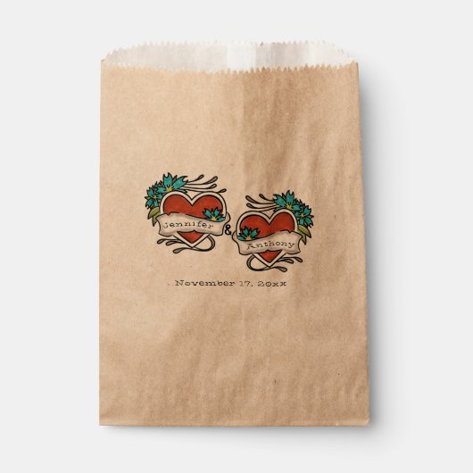 Sachets En Papier Coeurs tatoués, Mariage graphique de tatouage (Devant)