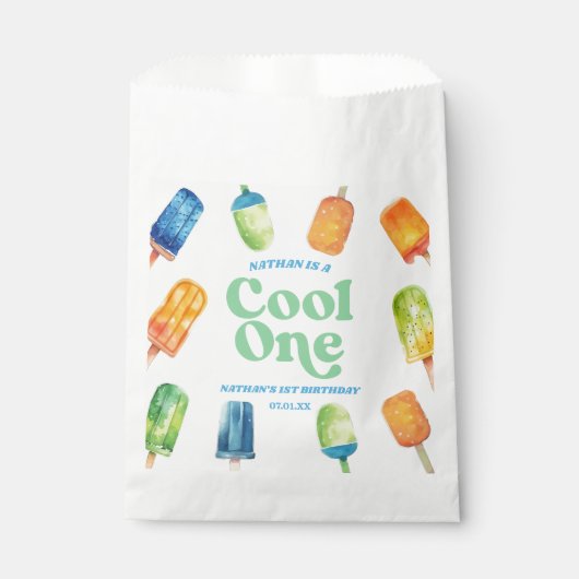Sachets En Papier Cool One Blue Retro Popsicle 1er anniversaire fête (Devant)