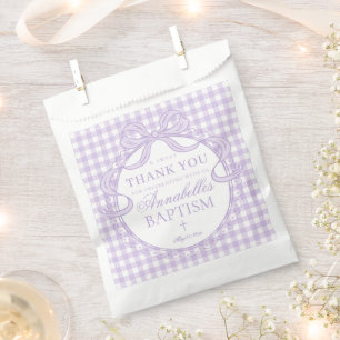 Sachets En Papier Coquette de baptême en gingham violet dessert