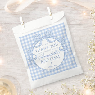 Sachets En Papier Coquette en vichy bleu noeud papillon dessert bapt