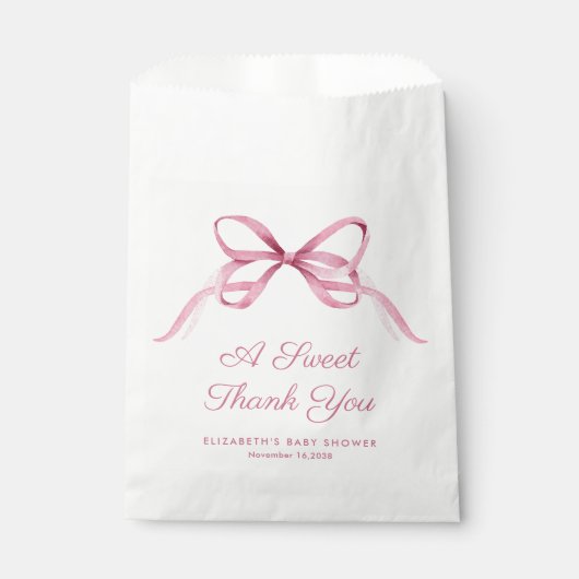 Sachets En Papier Coquette rose mignonne Bow bébé fille douche Merci (Devant)