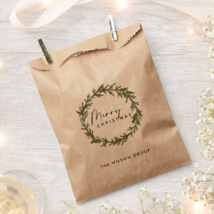 SACHETS EN PAPIER CORPORATE KRAFT CHIC HOLLY BERRY WREATH NOËL